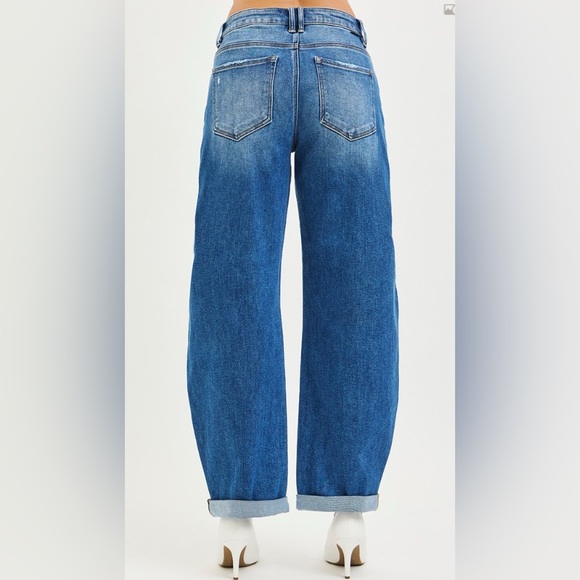 RISEN MID PRELOVED RISE BARREL DOUBLE ROLL UP JEANS - Picture 2 of 4